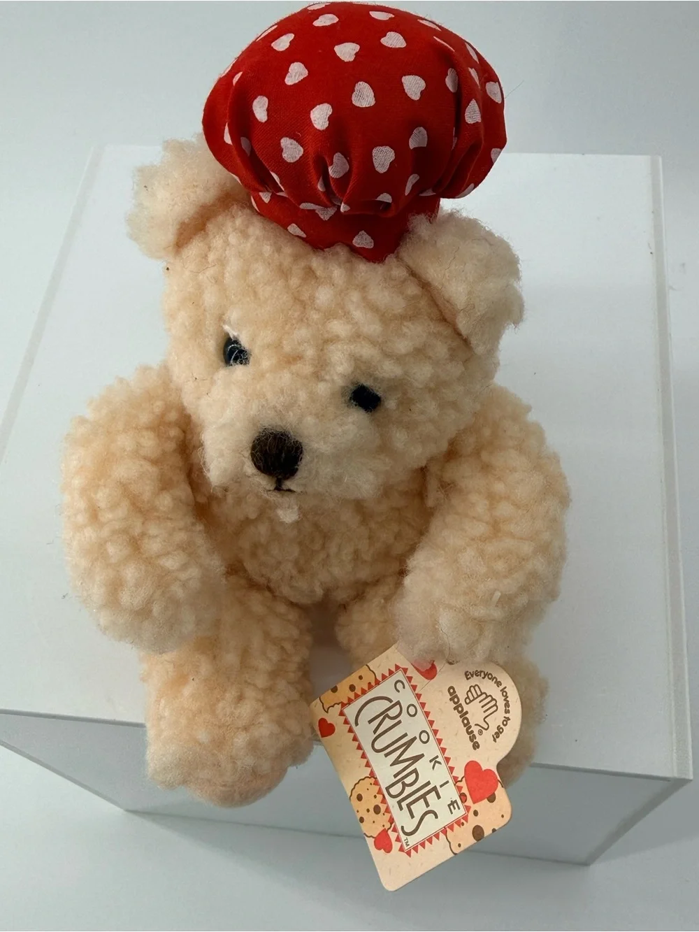 Cream Plush Bear with Red Heart Bandana - Kids Hat Accessory
